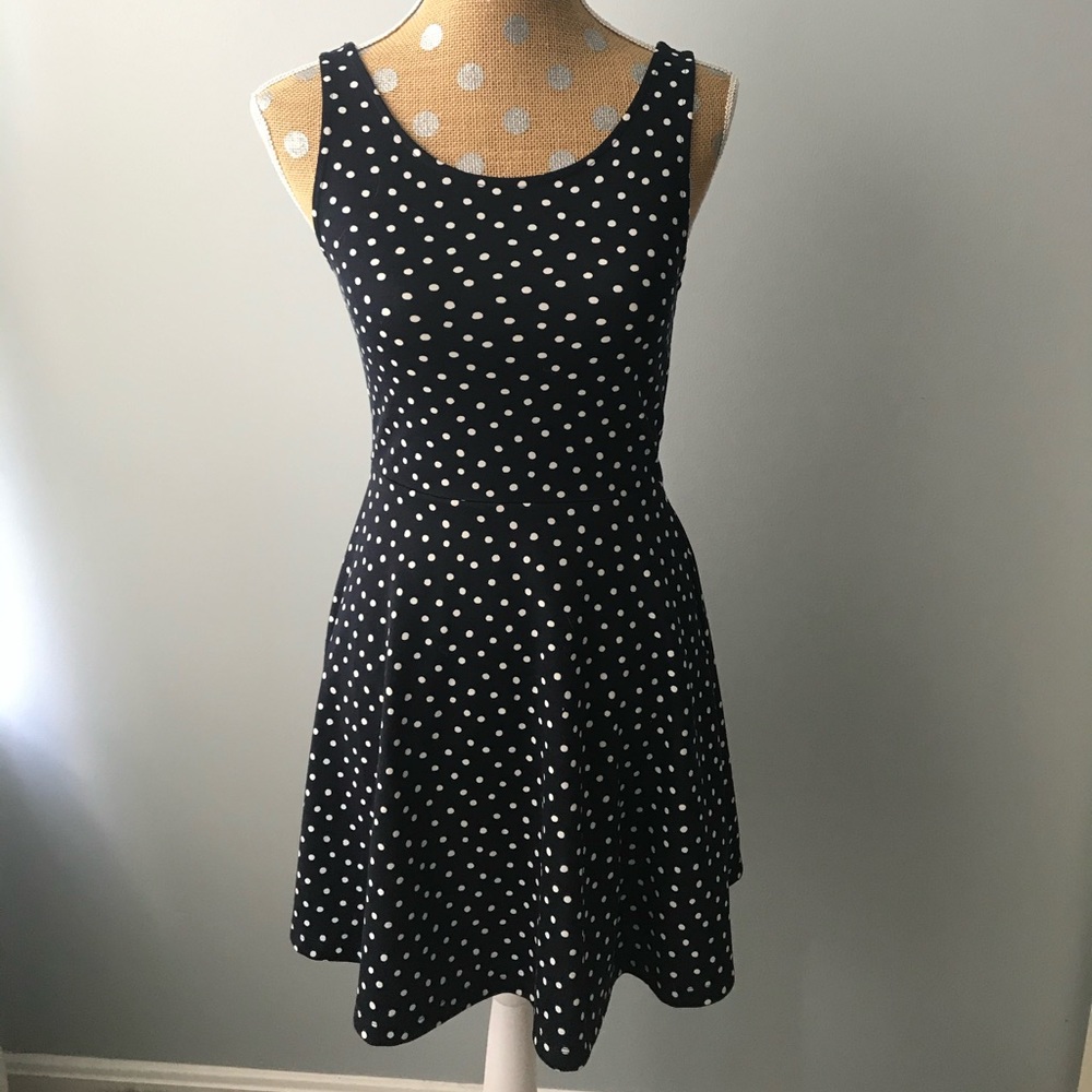 Divided H&M Navy and White Polka Dot Dress